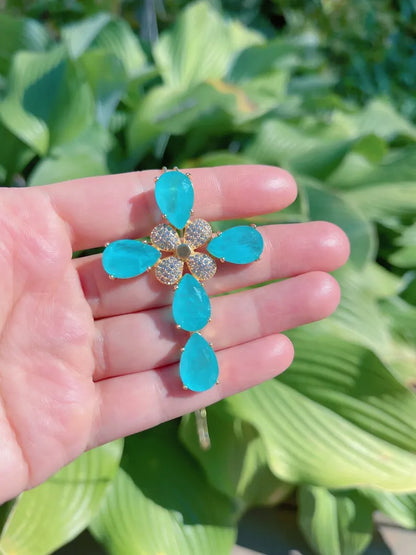 Mesmerizing Ocean Blue, Paraiba Tourmaline Cross Necklace, Luxury Cross Pendant, Large Cross Statement Necklace, Gifts for Her, Mothers Day