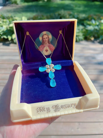 Mesmerizing Ocean Blue, Paraiba Tourmaline Cross Necklace, Luxury Cross Pendant, Large Cross Statement Necklace, Gifts for Her, Mothers Day