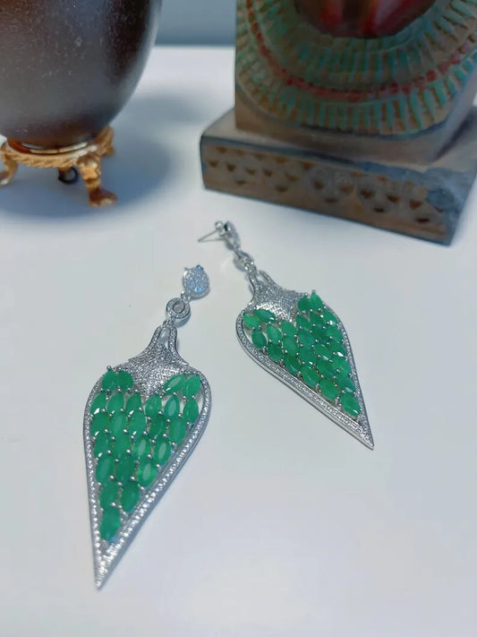 Queen Nefertiti Style Huge Natural Emerald Earrings MasterPiece of Art and Elegance 4 Inch Long, Gift for Her, Emerald Dangle Drop Earrings