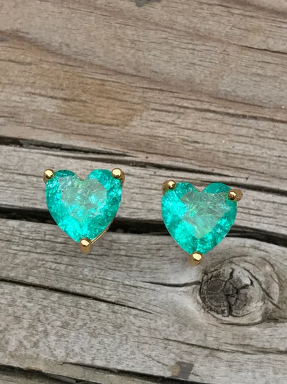 Little Dainty Neon Green Emerald stud earrings, small heart shaped design, butterfly back, Tiny Emerald Studs, perfect gift for her Gift Box