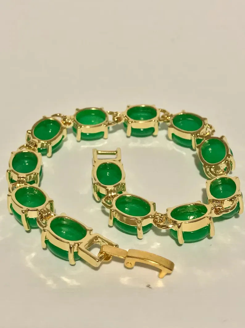 Imperial Jade Bracelet, Stunning Royale Jadeite Emerald Bracelet, Rare Golden Edition