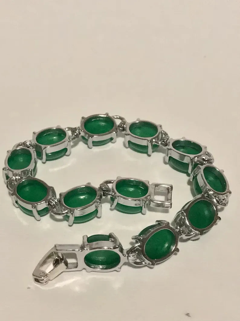 Imperial Jade Bracelet, Stunning Royale Jadeite Emerald Bracelet Silver Edition