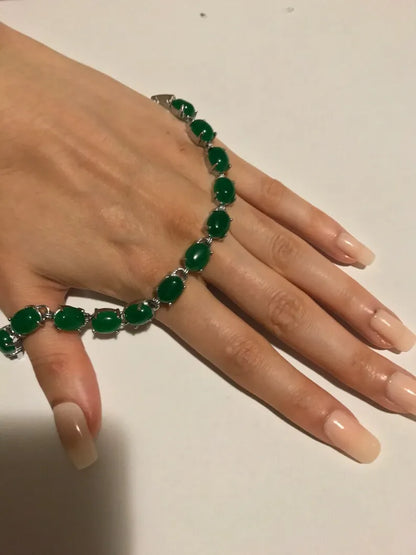 Imperial Jade Bracelet, Stunning Royale Jadeite Emerald Bracelet Silver Edition