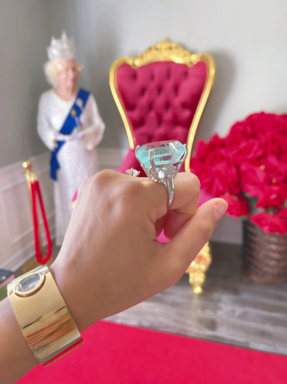 World Largest 125Ct Aquamarine Diamond Ring, Platinum Estate Ring, Massive and Magnificent Size 8, Gift for Her, March Birthstone Aquamarine