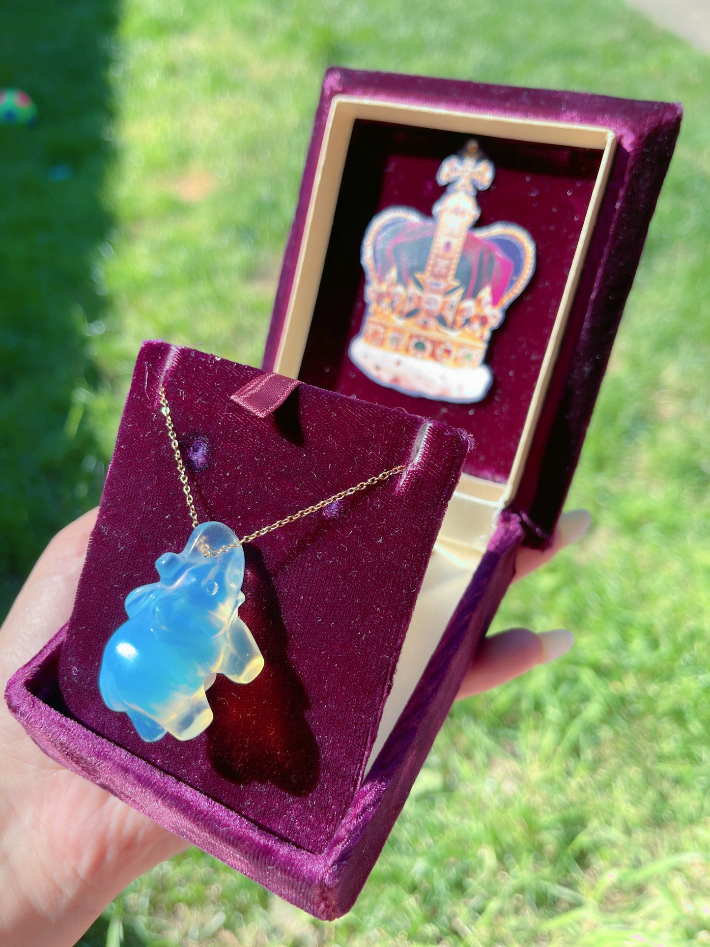 Miraculous Natural White Opalite Queen Charm Necklace, Rainbow Opalite Pendant