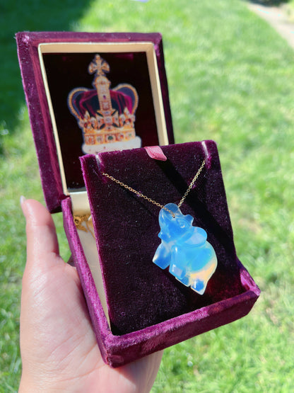 Miraculous Natural White Opalite Queen Charm Necklace, Rainbow Opalite Pendant