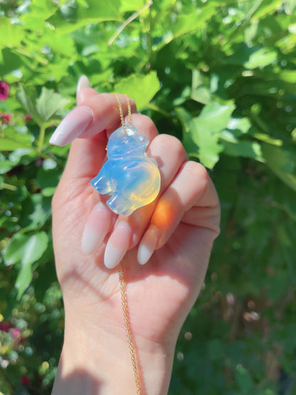 Miraculous Natural White Opalite Queen Charm Necklace, Rainbow Opalite Pendant