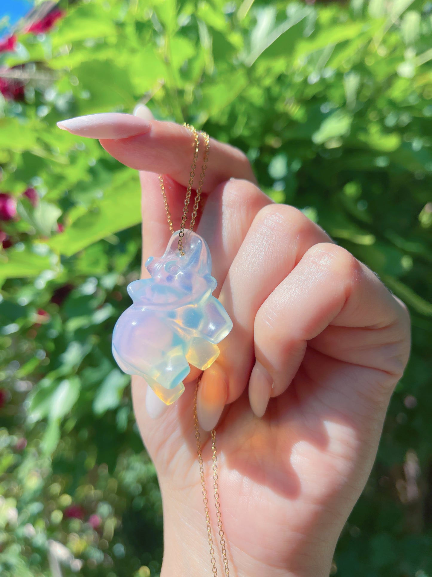 Miraculous Natural White Opalite Queen Charm Necklace, Rainbow Opalite Pendant