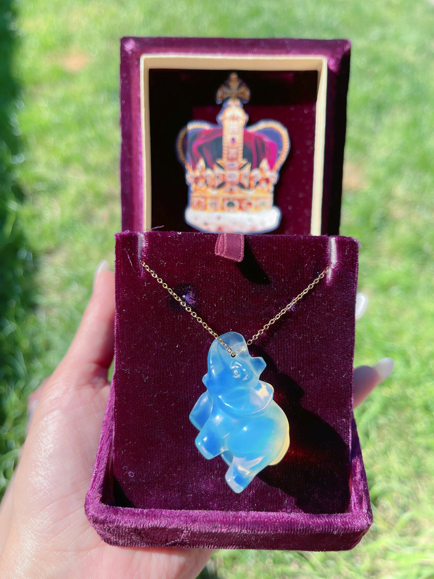 Miraculous Natural White Opalite Queen Charm Necklace, Rainbow Opalite Pendant