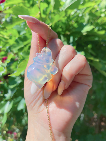 Miraculous Natural White Opalite Queen Charm Necklace, Rainbow Opalite Pendant