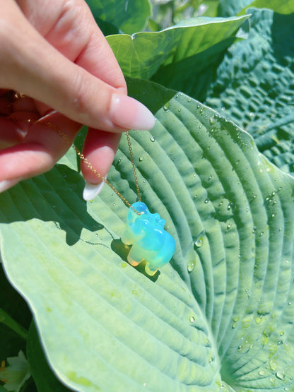 Mesmerizing Green Ethiopian Fire Opal Gorgerous Queen Elephant Necklace Charm