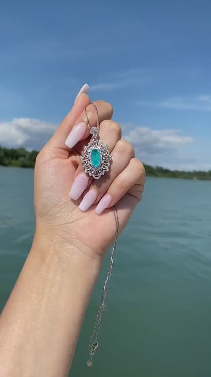 Ocean Blue Natural Paraiba Tourmaline Necklace Pendant with Amazing Exotic Neon Blue Color and Glow